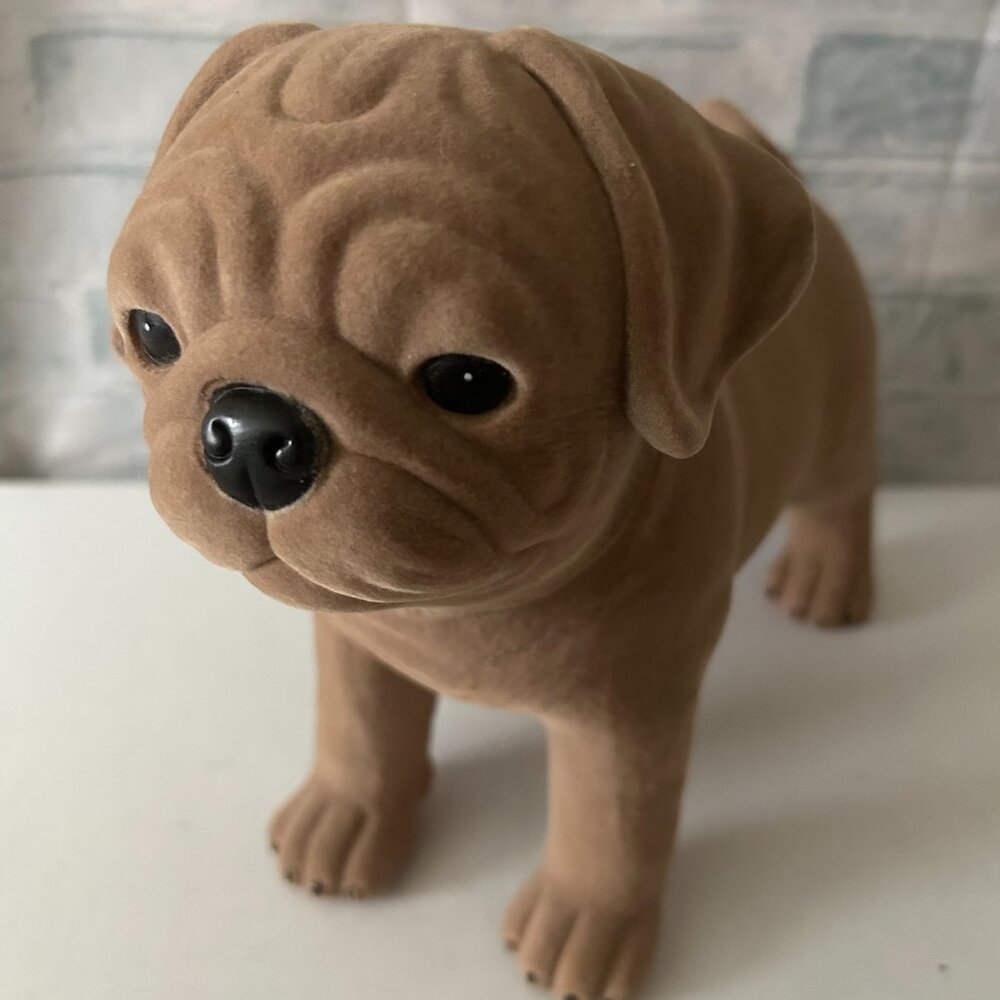 REALISTIC PUG DOG WITH SUEDE FUR FIGURINE